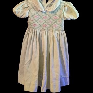 Carriage Boutique Smocked Sundress with Puff Sleeves in Yellow and Cream